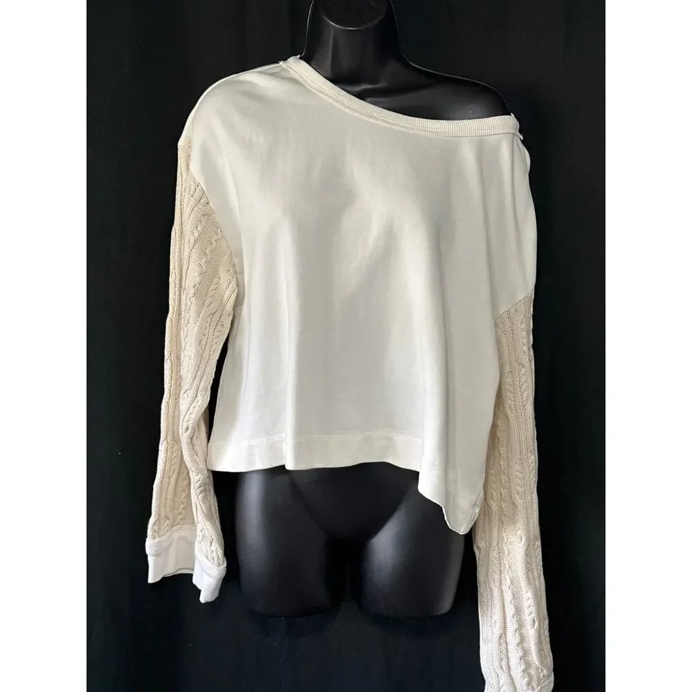 Pilcro Anthropologie NWT Crop Sweatshirt Cable Knit Sweater Sleeve Oversized XS